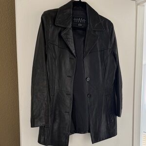 Vintage Siena Studio Men's Black Leather Trench Coat